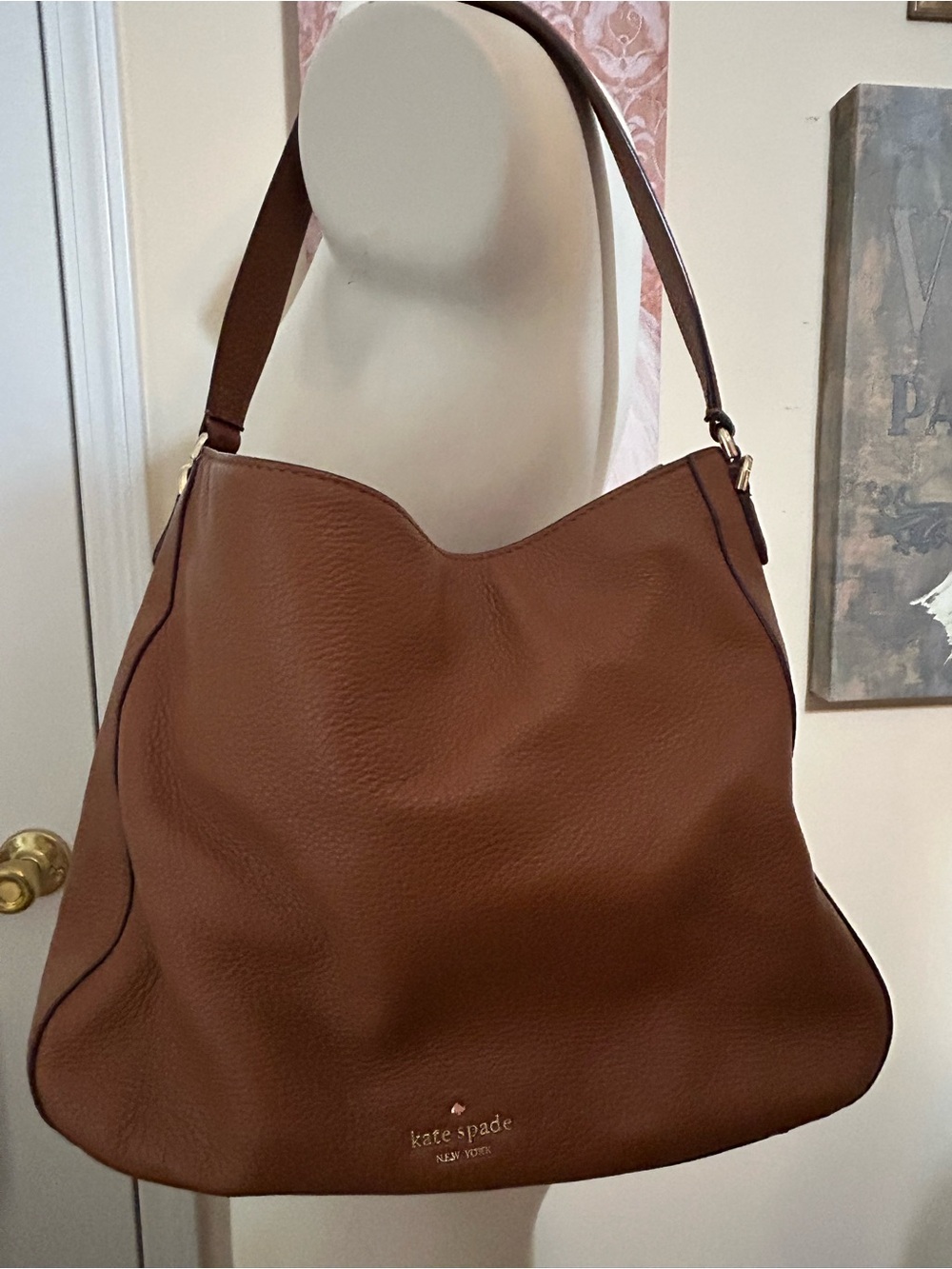 kate spade brown leather shoulder bag with gold hardware